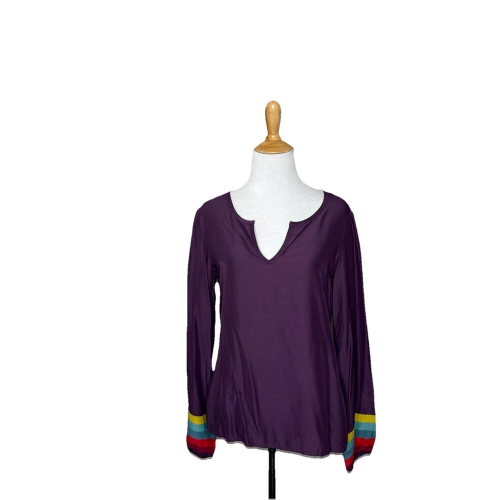Boden Purple Silk Blend Notch Neck Puff Sleeve Long Sleeve Blouse Size 4 Womens